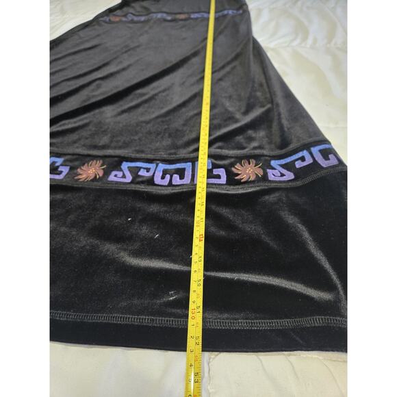 Vtg 80’s Savy Blue XL Velour Print Velvet Maxi Dress Sleeveless Basic Boho Gypsy - Picture 5 of 10